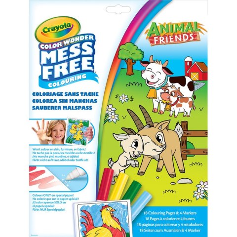 Crayola Kolorowanka dla dzieci i 4 niebrudzące magiczne flamastry Color Wonder Mess Free Animal Friends 3+