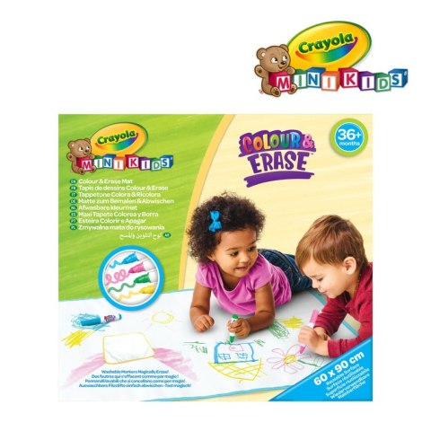 Crayola Mata do rysowania dla dzieci zmywalna 60x90 cm i 4 flamastry Mini Kids 3+