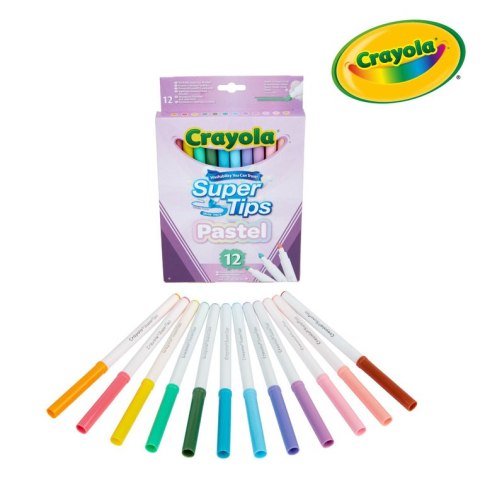 Crayola Super Tips Flamastry mazaki dla dzieci zmywalne pastelowe 12szt.