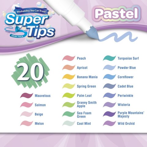 Crayola Super Tips Flamastry mazaki dla dzieci zmywalne pastelowe 12szt.