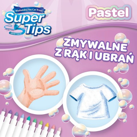 Crayola Super Tips Flamastry mazaki dla dzieci zmywalne pastelowe 12szt.