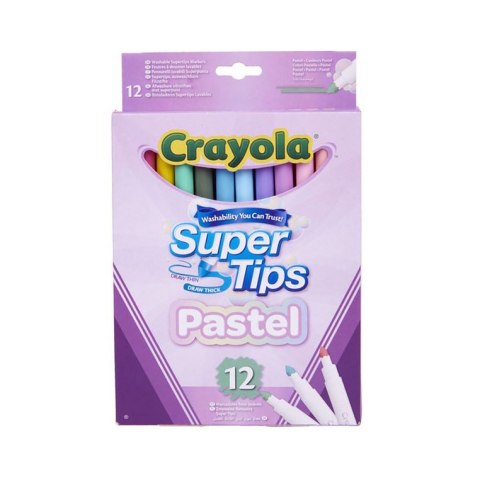 Crayola Super Tips Flamastry mazaki dla dzieci zmywalne pastelowe 12szt.