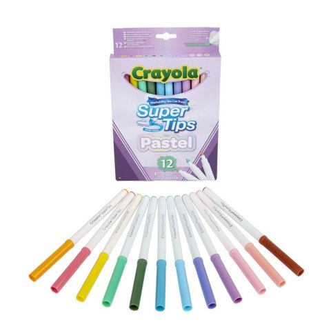Crayola Super Tips Flamastry mazaki dla dzieci zmywalne pastelowe 12szt.