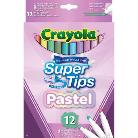 Crayola Super Tips Flamastry mazaki dla dzieci zmywalne pastelowe 12szt.