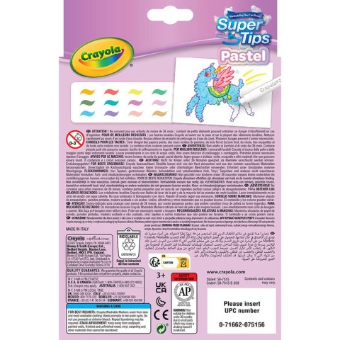 Crayola Super Tips Flamastry mazaki dla dzieci zmywalne pastelowe 12szt.