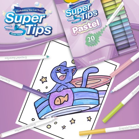 Crayola Super Tips Flamastry mazaki dla dzieci zmywalne pastelowe 20szt.