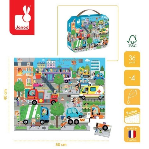 Janod Puzzle w walizce Miasto 36 elementów 4+ Made in France