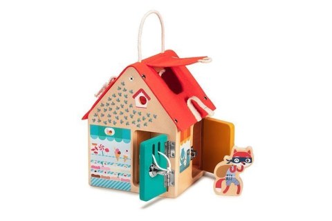LILLIPUTIENS Drewniany domek manipulacyjny z zamkami Lisek Włamywacz 3 lata+