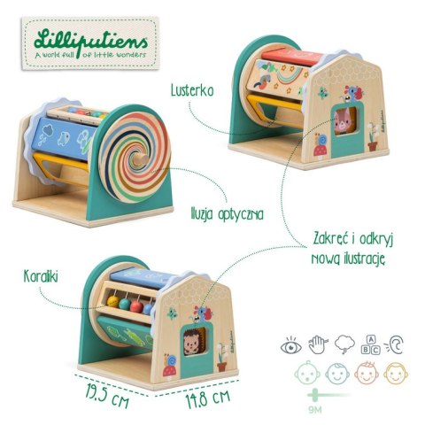 Lilliputiens Zabawka aktywizująca wielofunkcyjna obrotowy walec spinner z lusterkiem Turnicolor 9m+