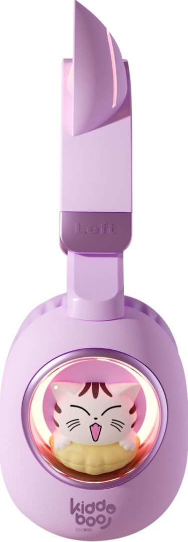 Kiddoboo Delulu, słuchawki bezprzewodowe z podświetleniem LED, kocie uszy, fioletowe mikrofon
