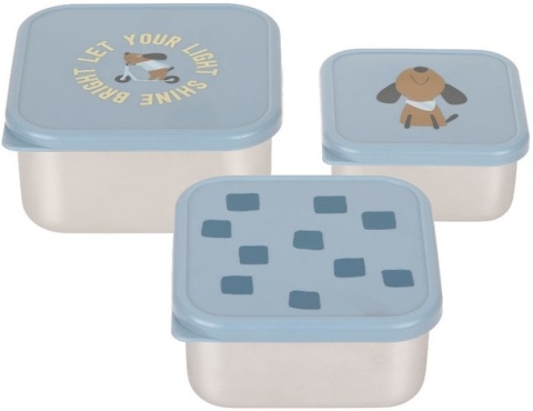 Lassig Pojemnik na przekąski snackbox ze stali nierdzewnej 3 szt. Pattern Party blue