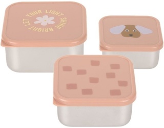 Lassig Pojemnik na przekąski snackbox ze stali nierdzewnej 3 szt. Pattern Party rose
