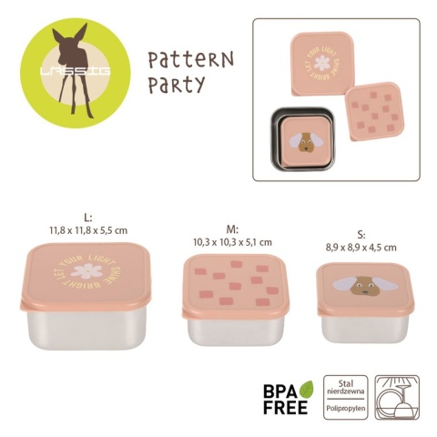 Lassig Pojemnik na przekąski snackbox ze stali nierdzewnej 3 szt. Pattern Party rose