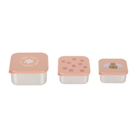 Lassig Pojemnik na przekąski snackbox ze stali nierdzewnej 3 szt. Pattern Party rose