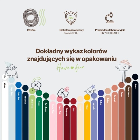 Kidinex - Zestaw dodatkowych Filamentów - 20 kolorów