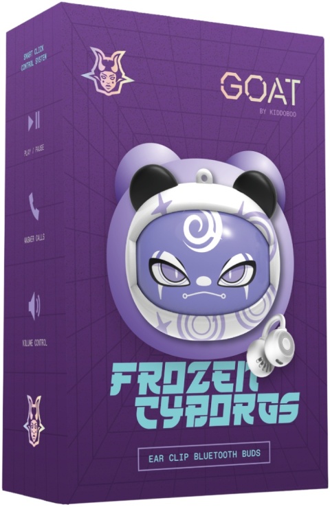 Kiddoboo GOAT Earbuds Frozen Cyborgs słuchawki bezprzewodowe mikrofon lekkie etui-wisiorek 9+