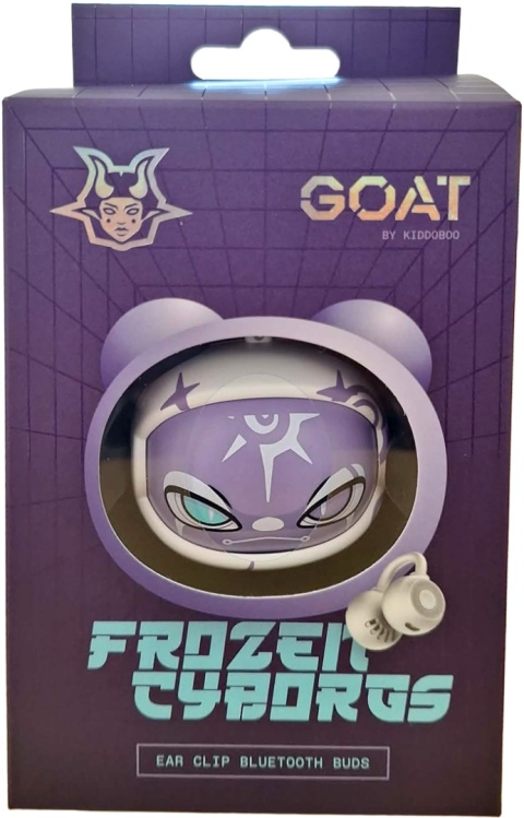 Kiddoboo GOAT Earbuds Frozen Cyborgs słuchawki bezprzewodowe mikrofon lekkie etui-wisiorek 9+
