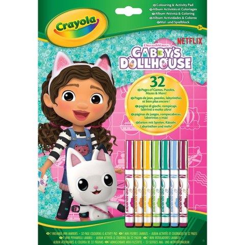 Crayola Kolorowanka dla dzieci z łamigłówkami i flamastrami Koci Domek Gabi 3+