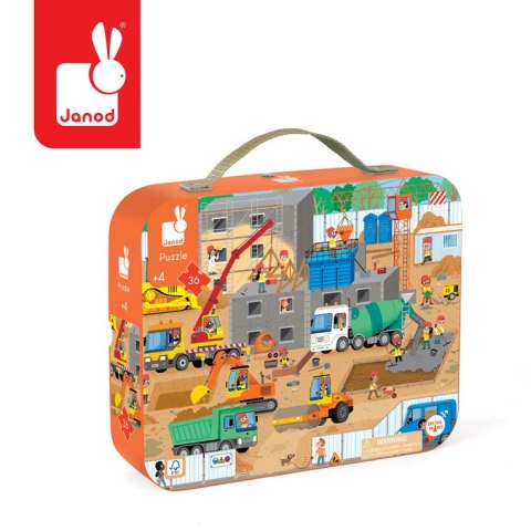 Janod Puzzle w walizce Plac budowy 36 elementów 4+