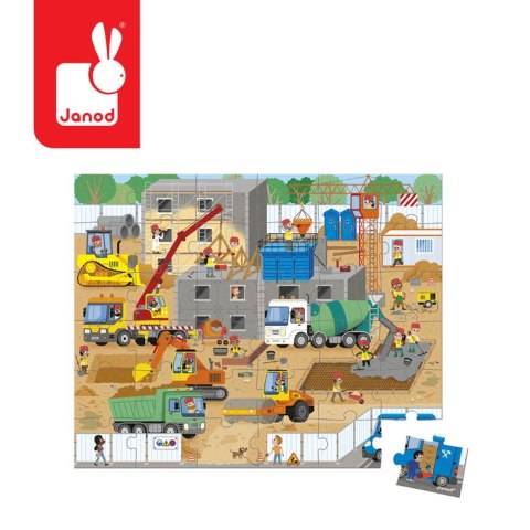 Janod Puzzle w walizce Plac budowy 36 elementów 4+