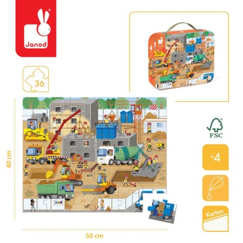 Janod Puzzle w walizce Plac budowy 36 elementów 4+