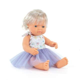 Miniland Lalka w ubranku dziewczynka Europejka z implantem ślimakowym jasne blond włosy 38 cm