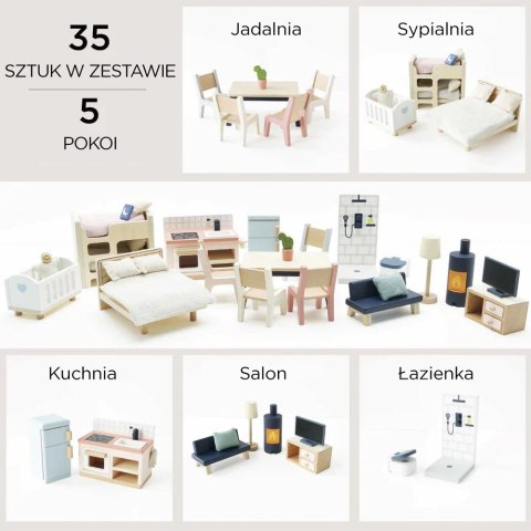 Le Toy Van Drewniane mebelki do domku dla lalek duży zestaw, zabawka dzieci Le Toy Van